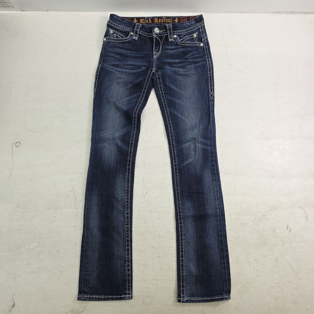 Rock Revival Sasha Straight Jeans Women's 26 Dark Wash Flap Pocket Denim EUC